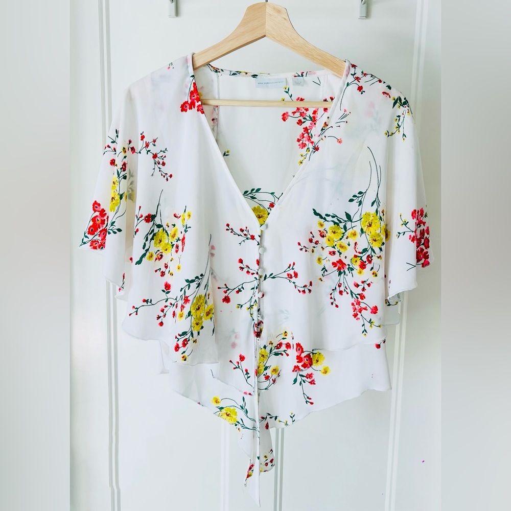 New York & Company Floral White Dress